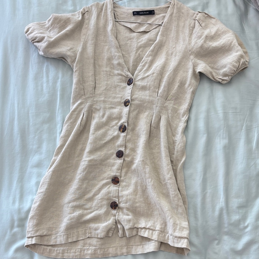 Zara Cream Button-Down Mini Dress